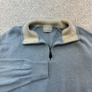 Maus & Hoffman Sweater Mens Medium Quarter Zip Mock Neck Pima Cotton Light Blue